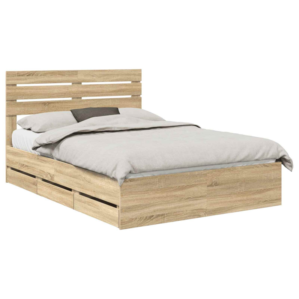 Produktbild för Sängram med låda Sonoma-ek 160 x 200 cm Ingenjörsträ