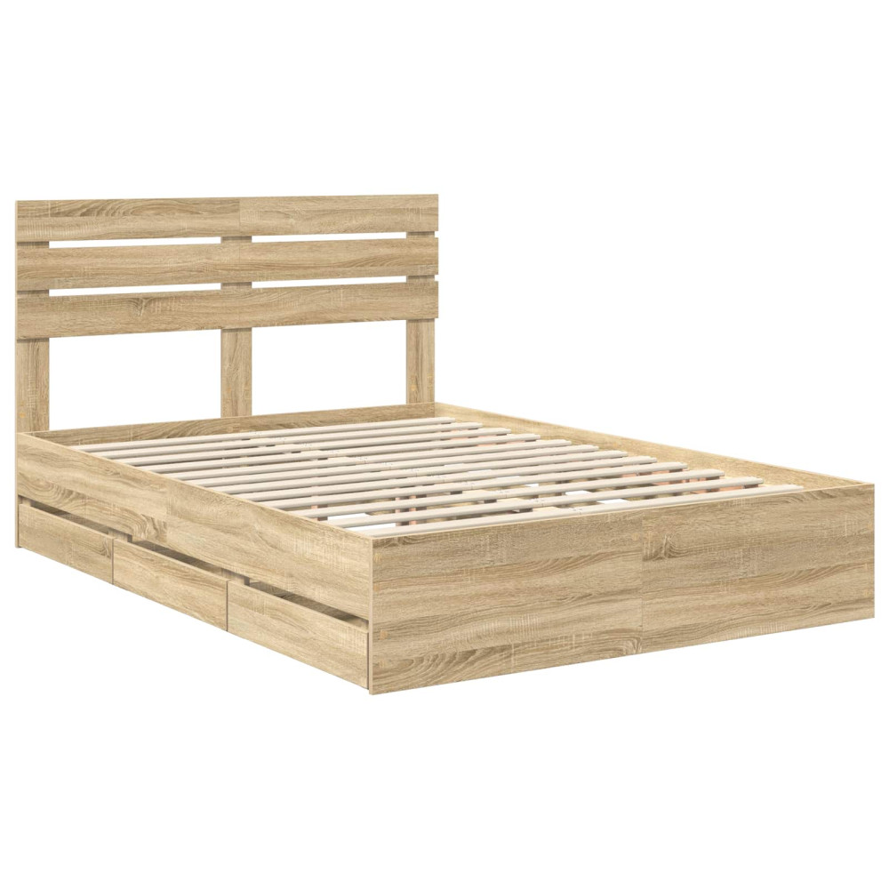 Produktbild för Sängram med låda Sonoma-ek 160 x 200 cm Ingenjörsträ