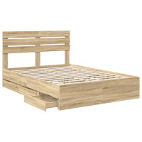 Produktbild för Sängram med låda Sonoma-ek 160 x 200 cm Ingenjörsträ