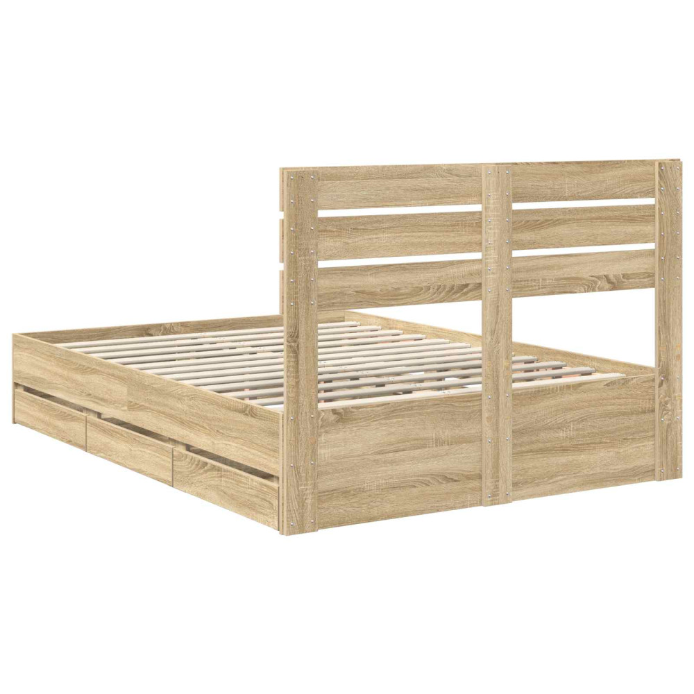 Produktbild för Sängram med låda Sonoma-ek 160 x 200 cm Ingenjörsträ