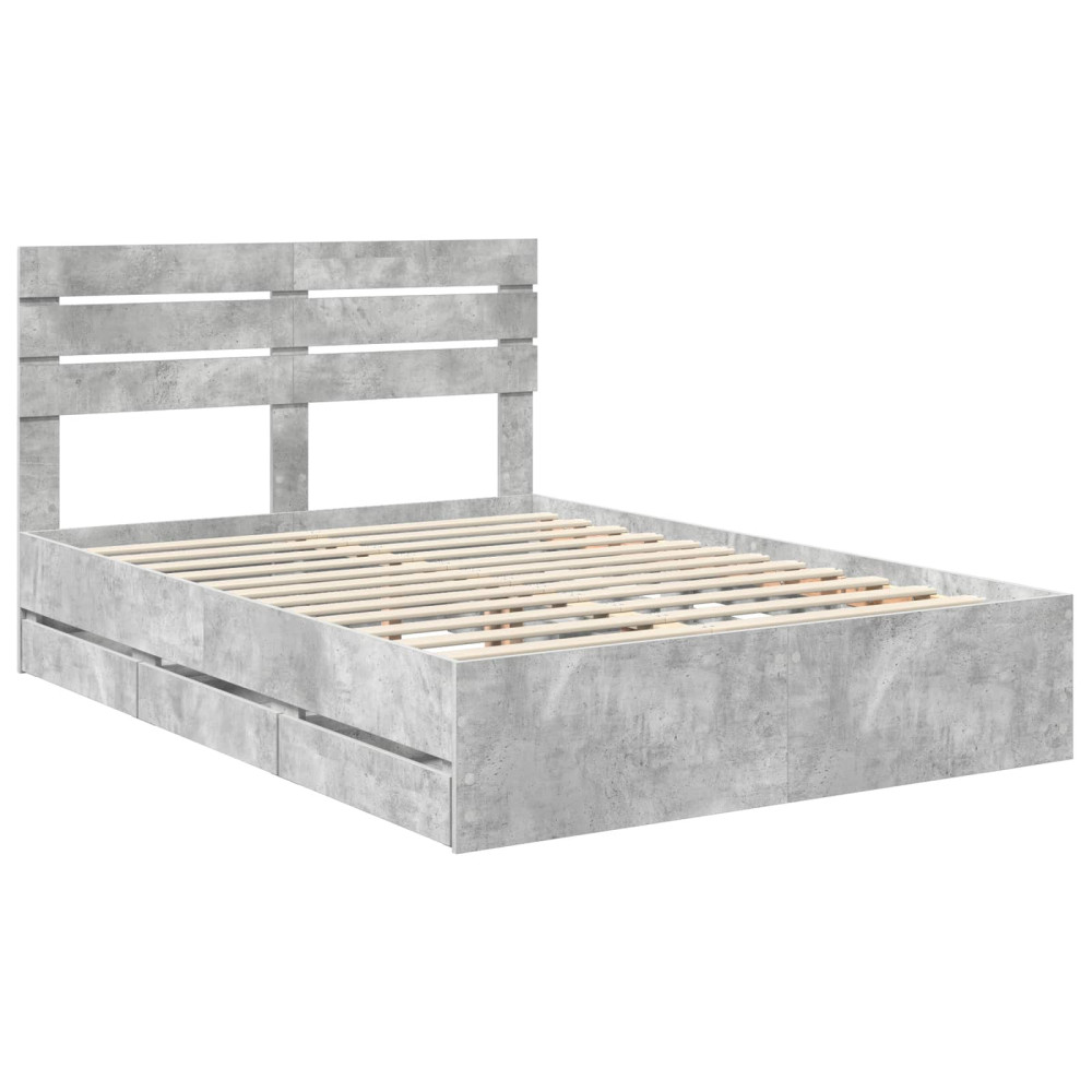Produktbild för Sängram med låda Betonggrå 150 x 200 cm Ingenjörsträ
