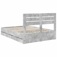 Produktbild för Sängram med låda Betonggrå 140 x 200 cm Ingenjörsträ