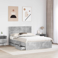 Produktbild för Sängram med låda Betonggrå 140 x 190 cm Ingenjörsträ