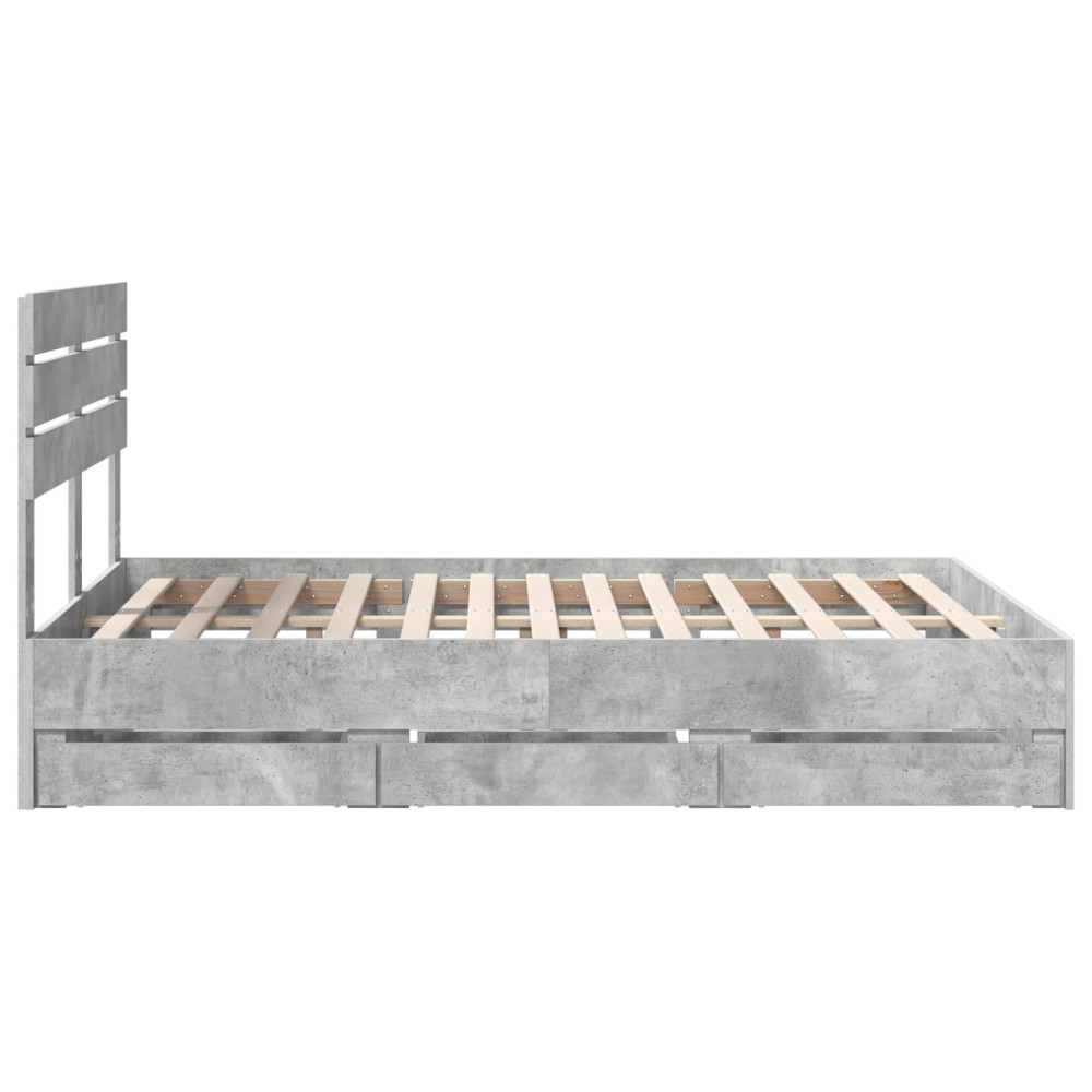 Produktbild för Sängram med låda Betonggrå 140 x 190 cm Ingenjörsträ