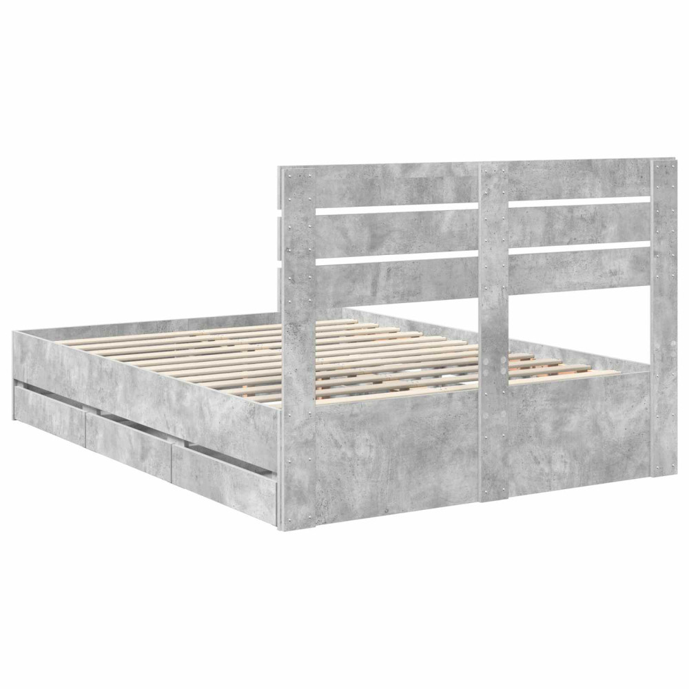 Produktbild för Sängram med låda Betonggrå 140 x 190 cm Ingenjörsträ