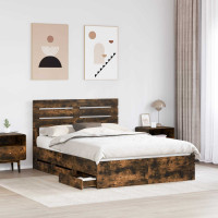 Produktbild för Sängram med låda med lagring Rökt ek 140 x 190 cm Ingenjörsträ