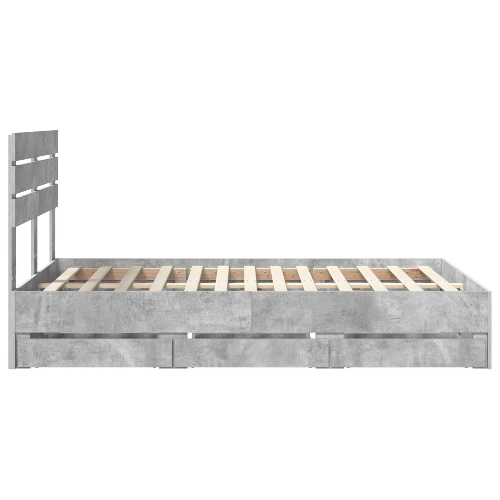 Produktbild för Sängram med låda Betonggrå 135 x 190 cm Ingenjörsträ