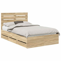 Produktbild för Sängram med låda Sonoma-ek 120 x 190 cm Ingenjörsträ