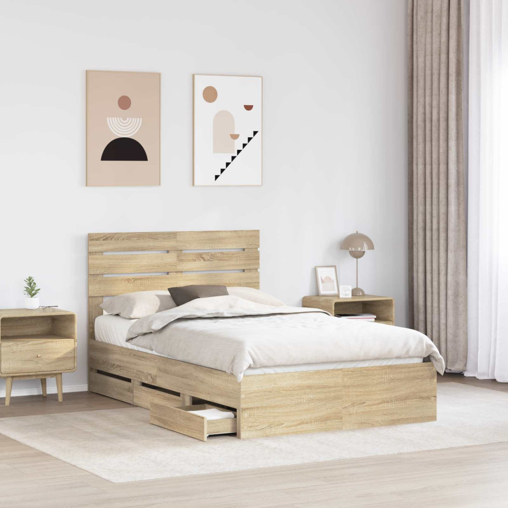 Produktbild för Sängram med låda Sonoma-ek 120 x 190 cm Ingenjörsträ