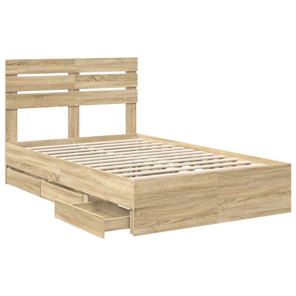 Produktbild för Sängram med låda Sonoma-ek 120 x 190 cm Ingenjörsträ