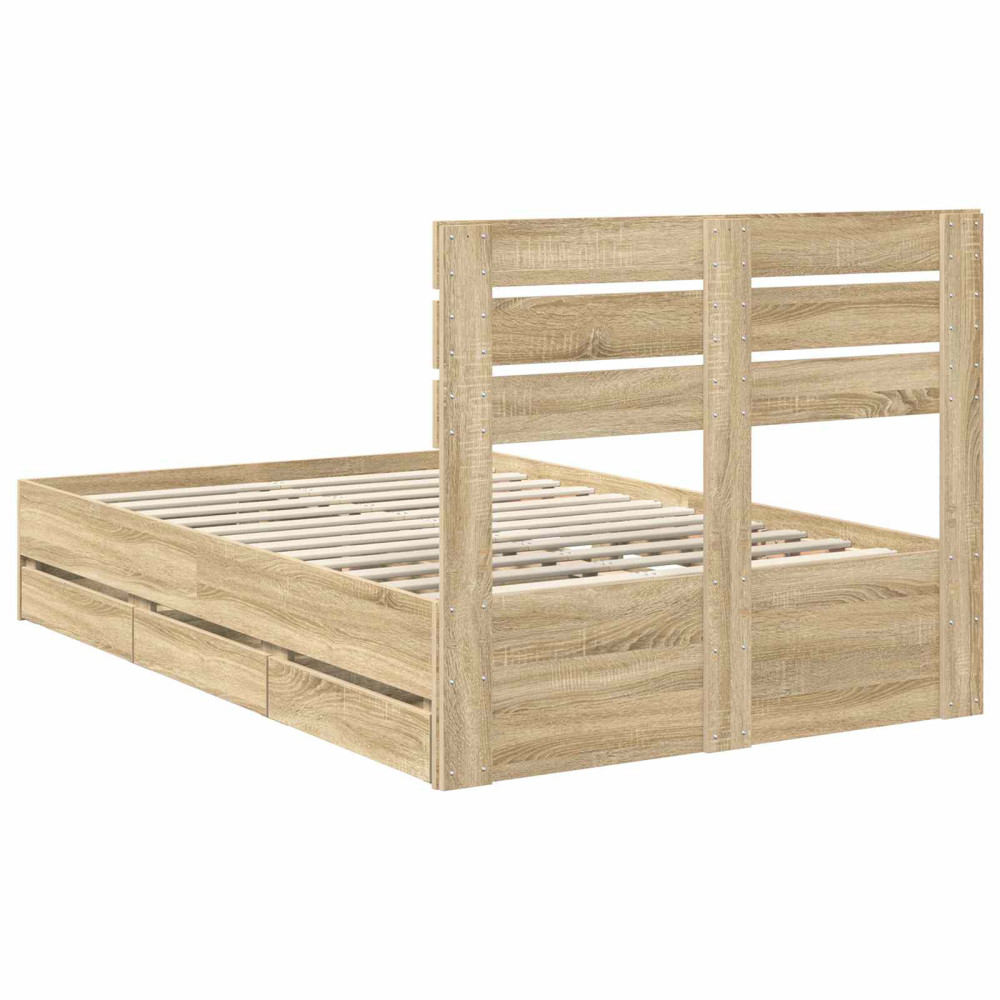 Produktbild för Sängram med låda Sonoma-ek 120 x 190 cm Ingenjörsträ