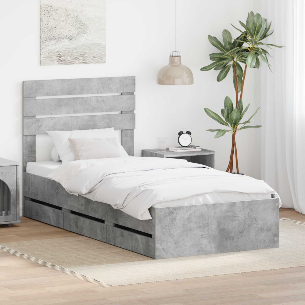 Produktbild för Sängram med låda med lagring Betonggrå 90 x 200 cm Ingenjörsträ