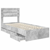 Produktbild för Sängram med låda med lagring Betonggrå 90 x 200 cm Ingenjörsträ