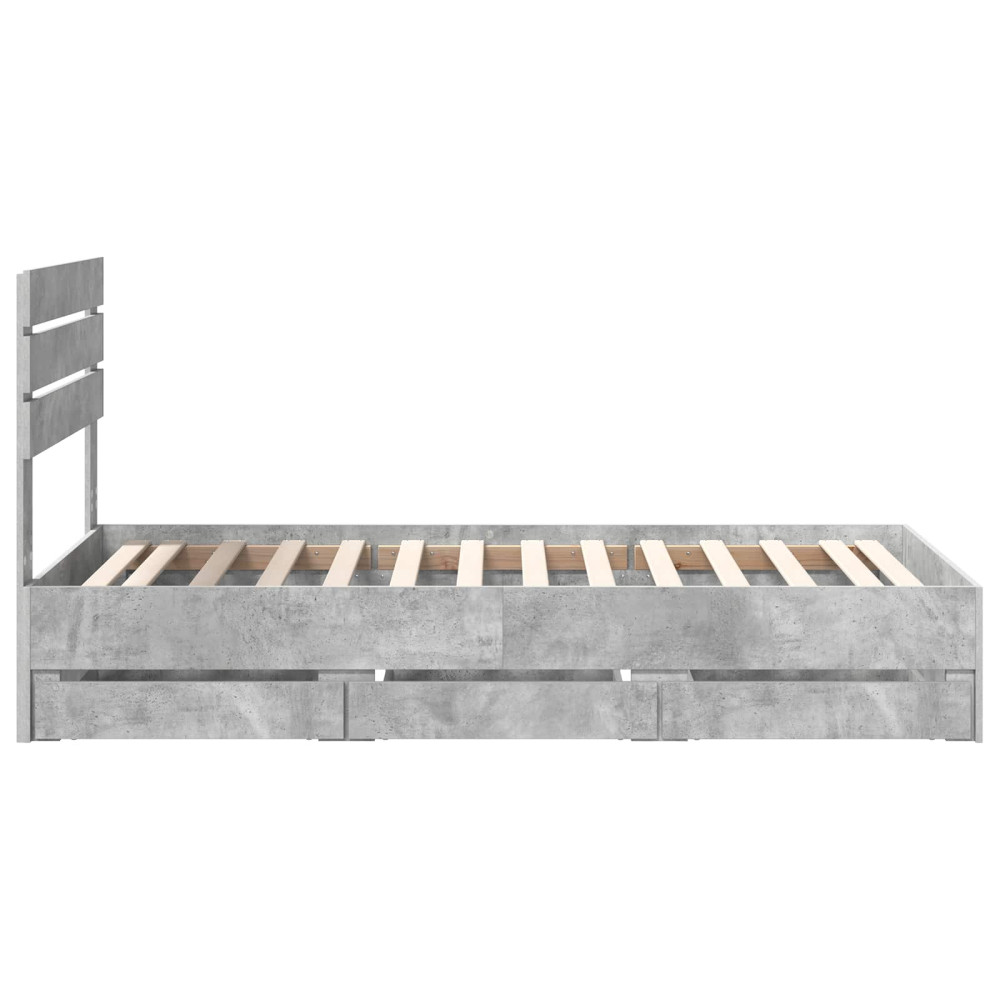 Produktbild för Sängram med låda med lagring Betonggrå 90 x 200 cm Ingenjörsträ