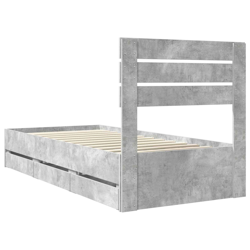Produktbild för Sängram med låda med lagring Betonggrå 90 x 200 cm Ingenjörsträ