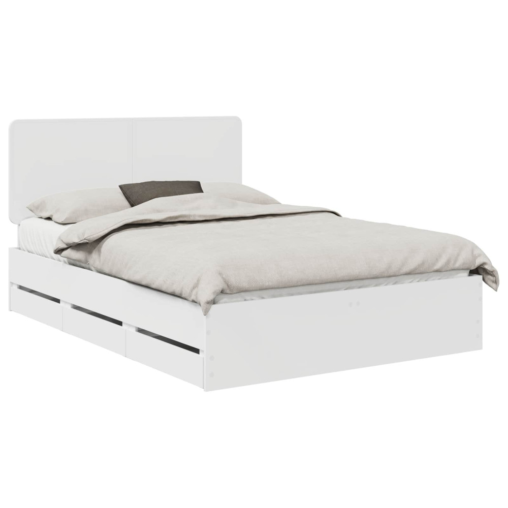 Produktbild för Sängram med låda med huvudgavel Vit 160 x 200 cm Ingenjörsträ