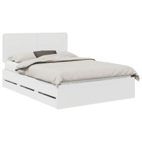 Produktbild för Sängram med låda med huvudgavel Vit 160 x 200 cm Ingenjörsträ