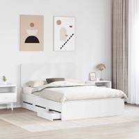 Produktbild för Sängram med låda med huvudgavel Vit 160 x 200 cm Ingenjörsträ