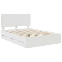 Produktbild för Sängram med låda med huvudgavel Vit 160 x 200 cm Ingenjörsträ