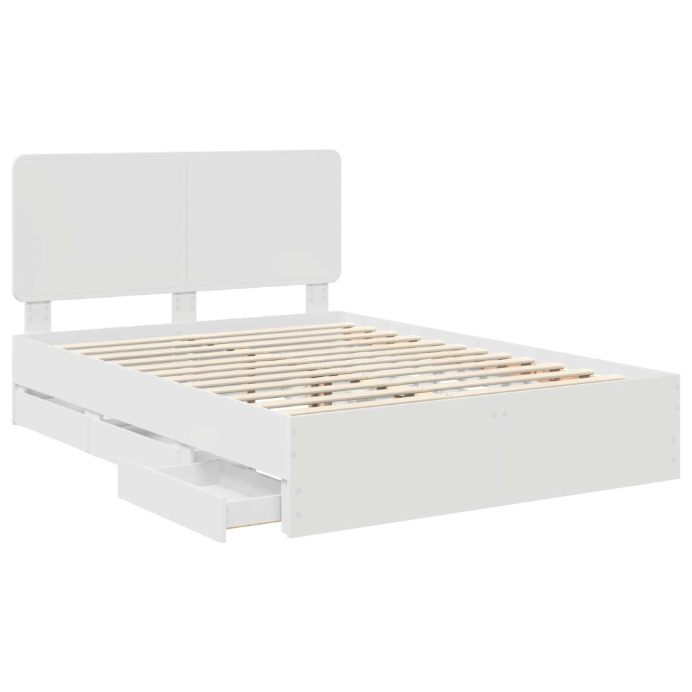 Produktbild för Sängram med låda med huvudgavel Vit 160 x 200 cm Ingenjörsträ