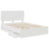 Produktbild för Sängram med låda med huvudgavel Vit 160 x 200 cm Ingenjörsträ