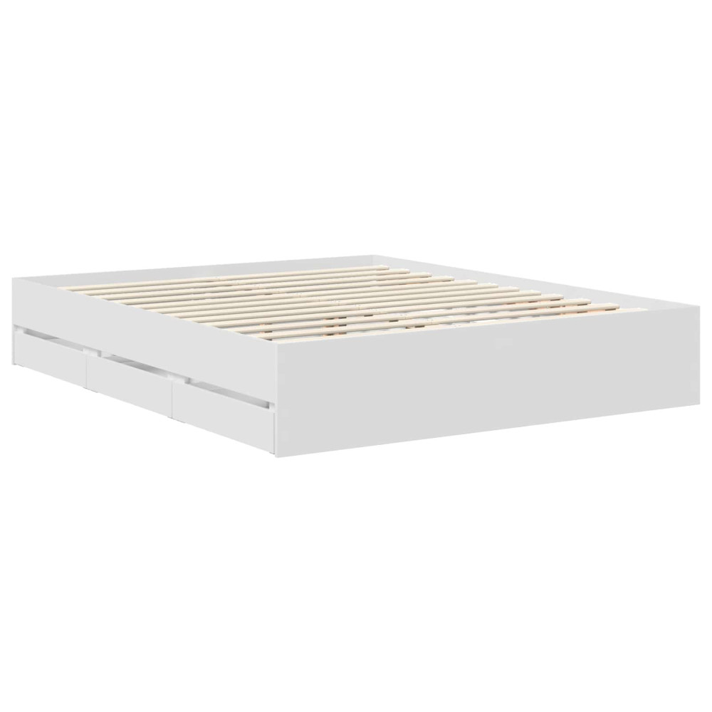 Produktbild för Sängram med låda med huvudgavel Vit 160 x 200 cm Ingenjörsträ