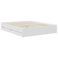 Produktbild för Sängram med låda med huvudgavel Vit 160 x 200 cm Ingenjörsträ