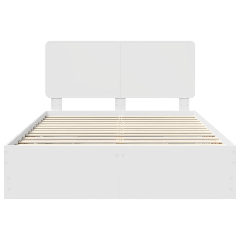 Produktbild för Sängram med låda med huvudgavel Vit 160 x 200 cm Ingenjörsträ
