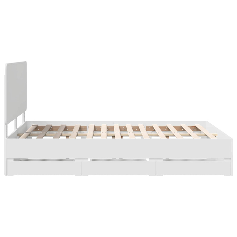 Produktbild för Sängram med låda med huvudgavel Vit 160 x 200 cm Ingenjörsträ