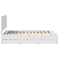 Produktbild för Sängram med låda med huvudgavel Vit 160 x 200 cm Ingenjörsträ