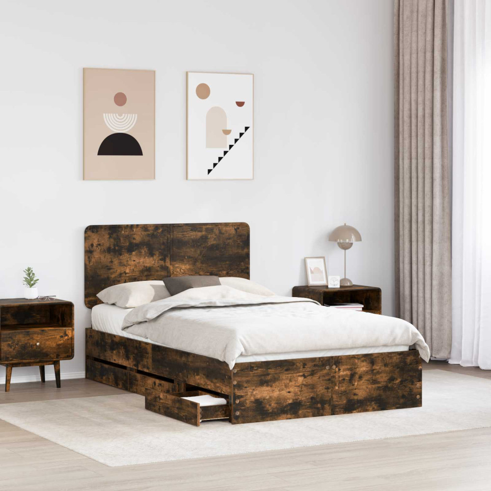 Produktbild för Sängram med låda med lagring Rökt ek 120 x 190 cm Ingenjörsträ