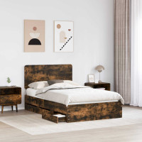 Produktbild för Sängram med låda med lagring Rökt ek 120 x 190 cm Ingenjörsträ