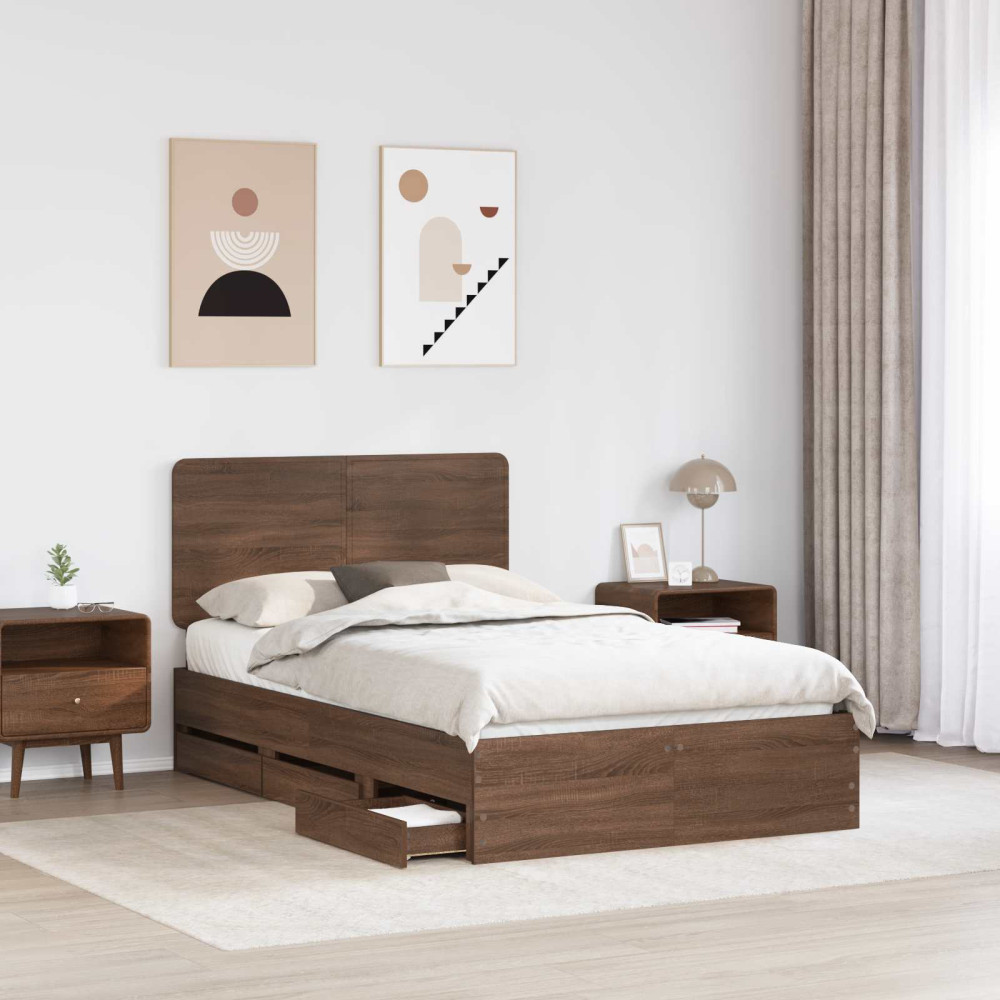 Produktbild för Sängram med låda med lagring Brun Ek 120 x 190 cm Ingenjörsträ