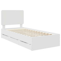 Produktbild för Sängram med låda med huvudgavel Vit 100 x 200 cm Ingenjörsträ