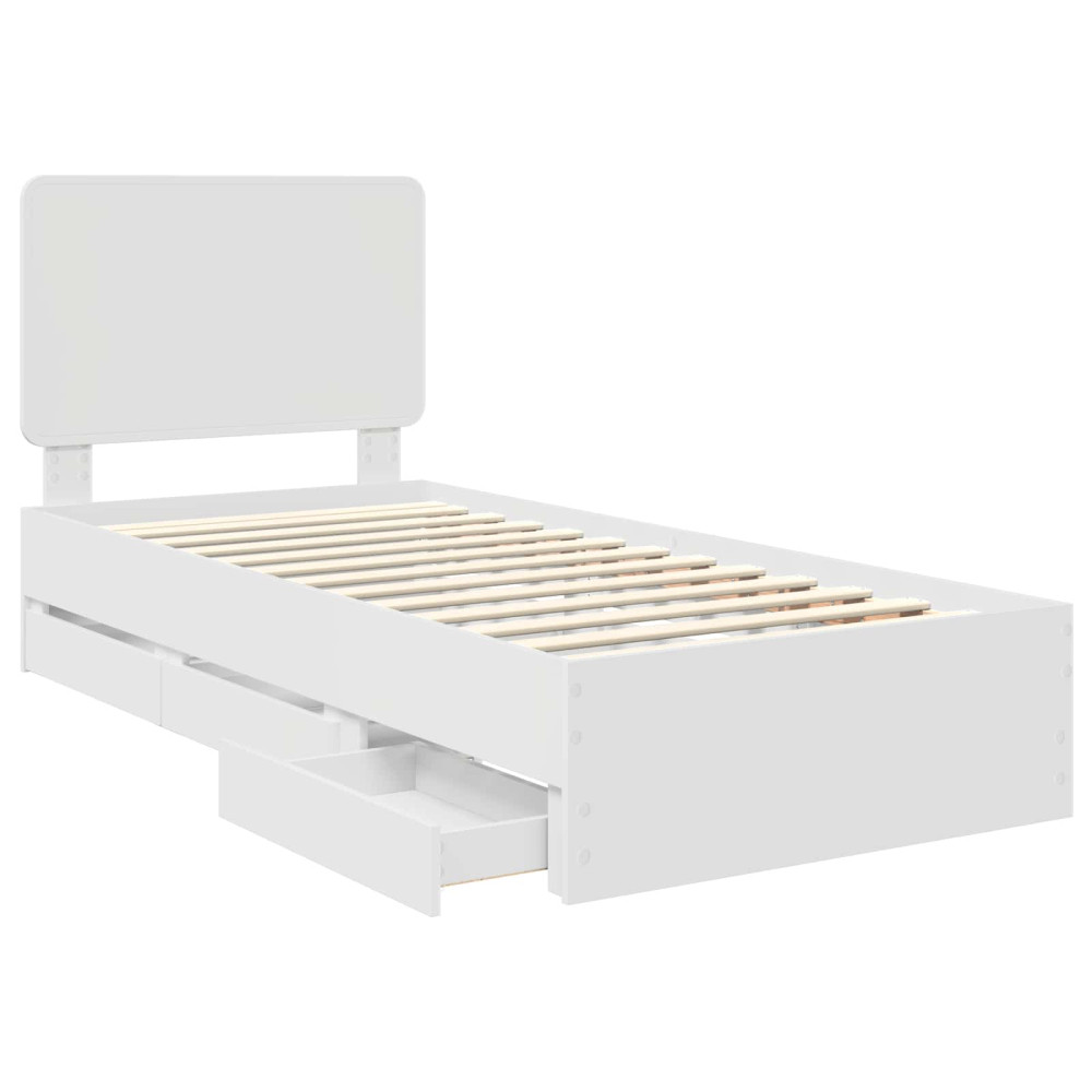 Produktbild för Sängram med låda med huvudgavel Vit 100 x 200 cm Ingenjörsträ