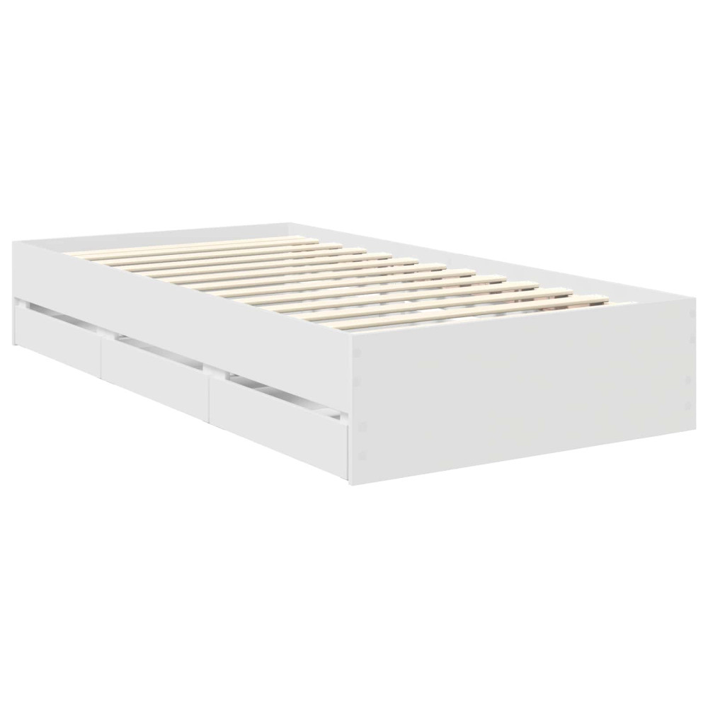Produktbild för Sängram med låda med huvudgavel Vit 100 x 200 cm Ingenjörsträ