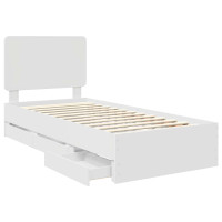Produktbild för Sängram med låda med huvudgavel Vit 90 x 200 cm Ingenjörsträ