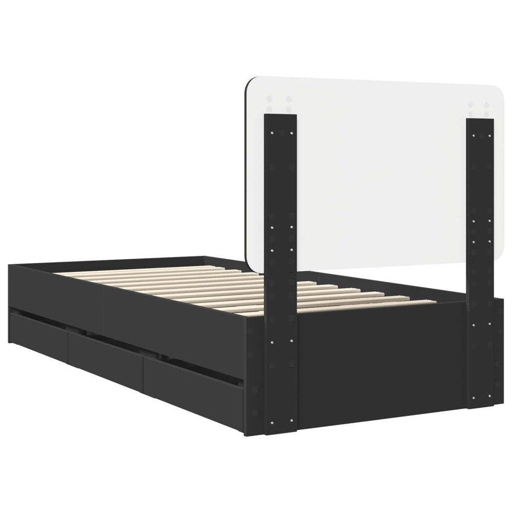 Produktbild för Sängram med låda med huvudgavel Svart 90 x 200 cm Ingenjörsträ