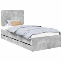 Produktbild för Sängram med låda med lagring Betonggrå 90 x 190 cm Ingenjörsträ