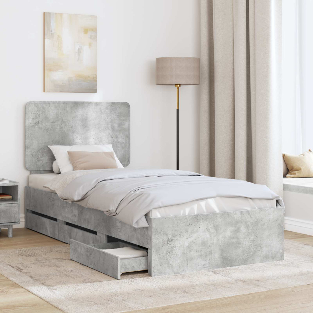 Produktbild för Sängram med låda med lagring Betonggrå 90 x 190 cm Ingenjörsträ