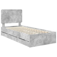 Produktbild för Sängram med låda med lagring Betonggrå 90 x 190 cm Ingenjörsträ