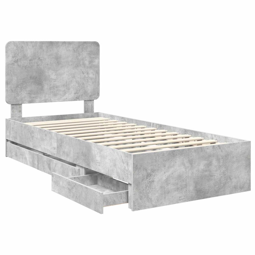 Produktbild för Sängram med låda med lagring Betonggrå 90 x 190 cm Ingenjörsträ