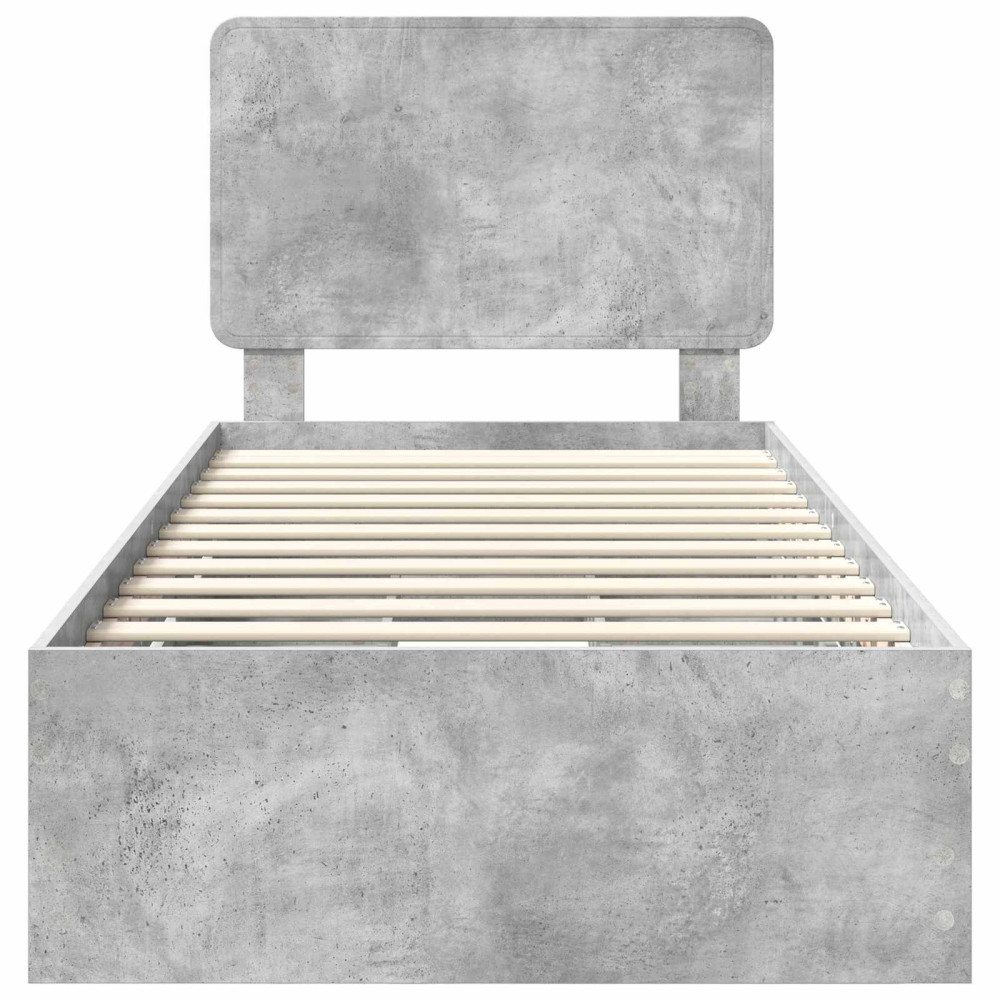 Produktbild för Sängram med låda med lagring Betonggrå 90 x 190 cm Ingenjörsträ