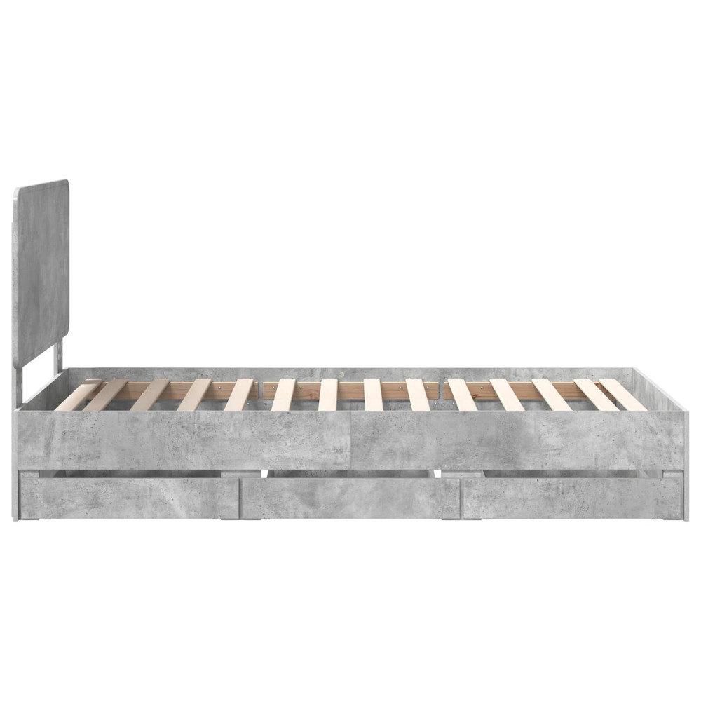 Produktbild för Sängram med låda med lagring Betonggrå 90 x 190 cm Ingenjörsträ