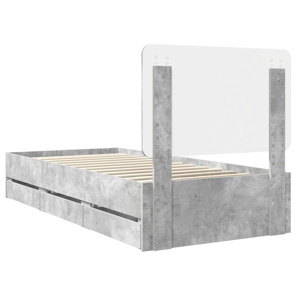 Produktbild för Sängram med låda med lagring Betonggrå 90 x 190 cm Ingenjörsträ