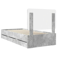 Produktbild för Sängram med låda med lagring Betonggrå 90 x 190 cm Ingenjörsträ
