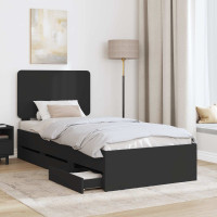 Produktbild för Sängram med låda med huvudgavel Svart 75 x 190 cm Ingenjörsträ