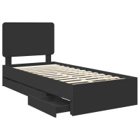 Produktbild för Sängram med låda med huvudgavel Svart 75 x 190 cm Ingenjörsträ