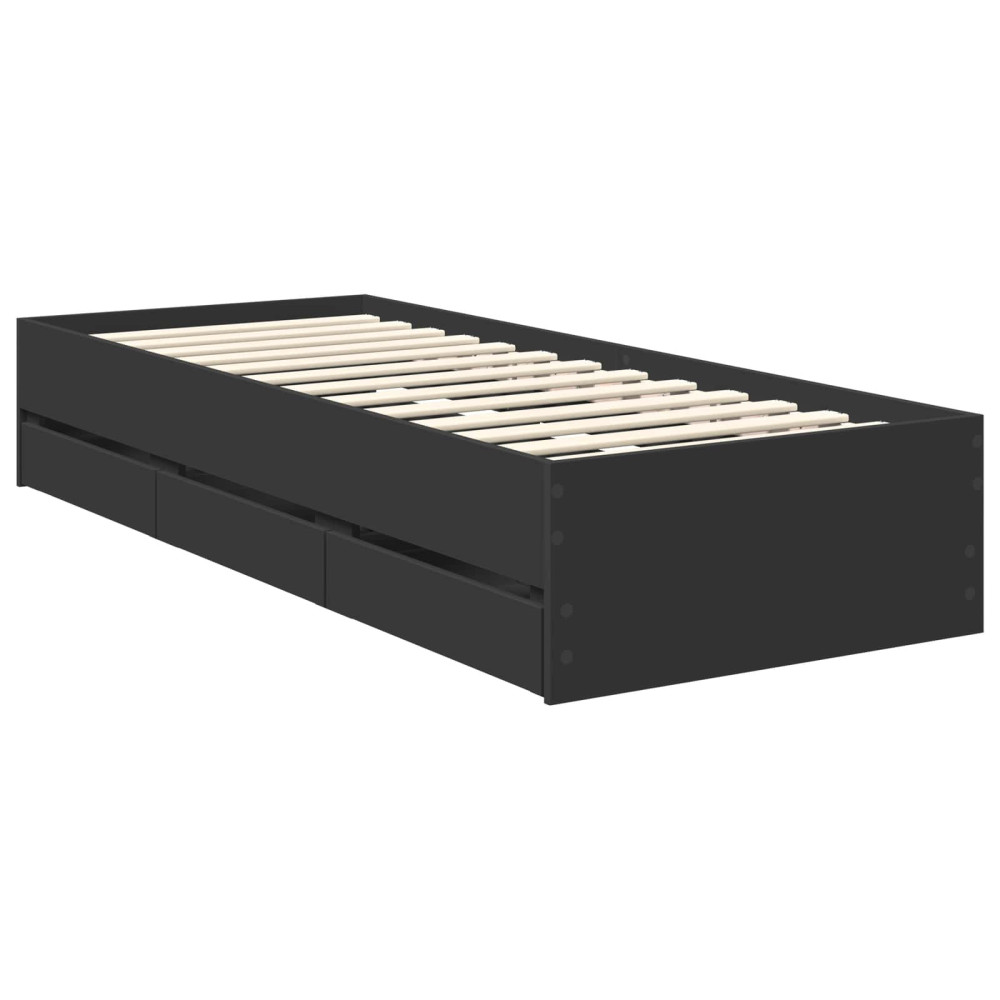 Produktbild för Sängram med låda med huvudgavel Svart 75 x 190 cm Ingenjörsträ