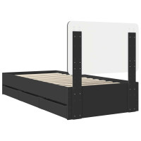 Produktbild för Sängram med låda med huvudgavel Svart 75 x 190 cm Ingenjörsträ